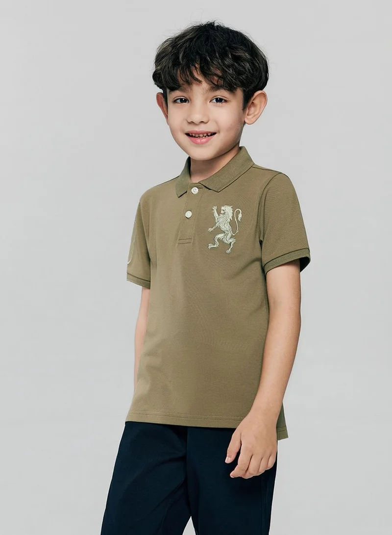 جيوردانو Kids’ Slim Fit Lion Embroidered Cotton Polo