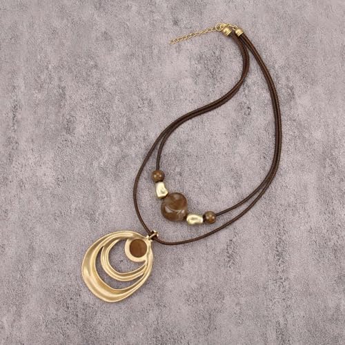 joymiao Chunky Boho Pendant Necklace for Women Double Layer Gold Vintage Long Ethnic Casual Bohemian Large Pendant Necklaces - Image 5