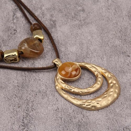 joymiao Chunky Boho Pendant Necklace for Women Double Layer Gold Vintage Long Ethnic Casual Bohemian Large Pendant Necklaces - Image 3