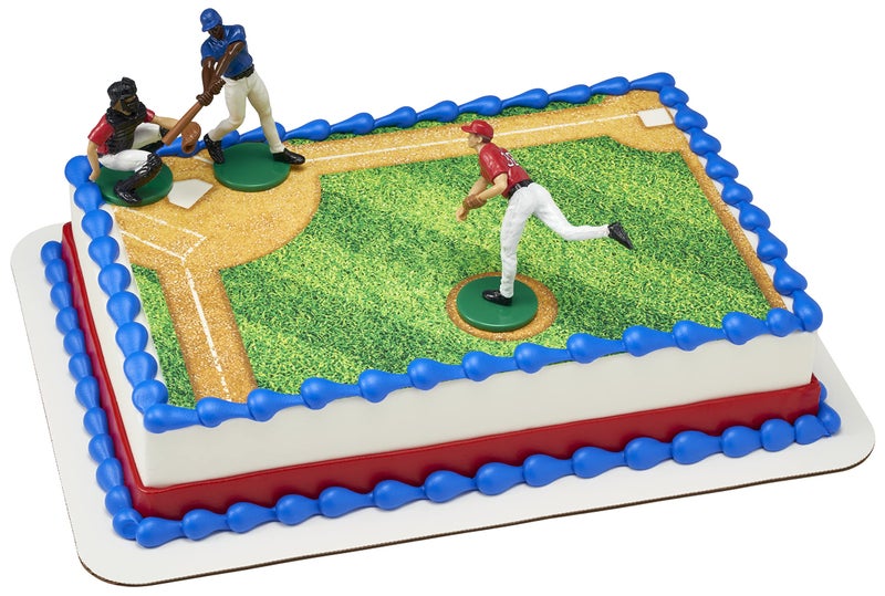DecoPac DecoSetÂ® Batter Up 3 Piece Decorations Set, Cake and Cupcake Toppers for Baseball Themed Birthdays, Celebrations, and Parties, Food Safe, Re-usable, Red, Blue - Image 4