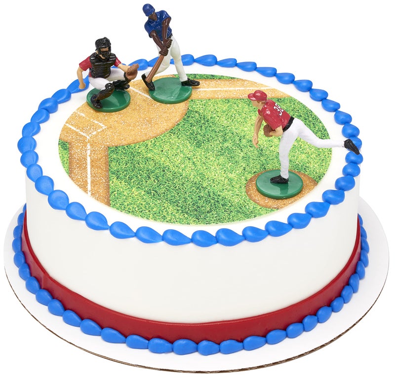 DecoPac DecoSetÂ® Batter Up 3 Piece Decorations Set, Cake and Cupcake Toppers for Baseball Themed Birthdays, Celebrations, and Parties, Food Safe, Re-usable, Red, Blue - Image 5