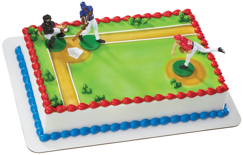 DecoPac DecoSetÂ® Batter Up 3 Piece Decorations Set, Cake and Cupcake Toppers for Baseball Themed Birthdays, Celebrations, and Parties, Food Safe, Re-usable, Red, Blue - Image 1
