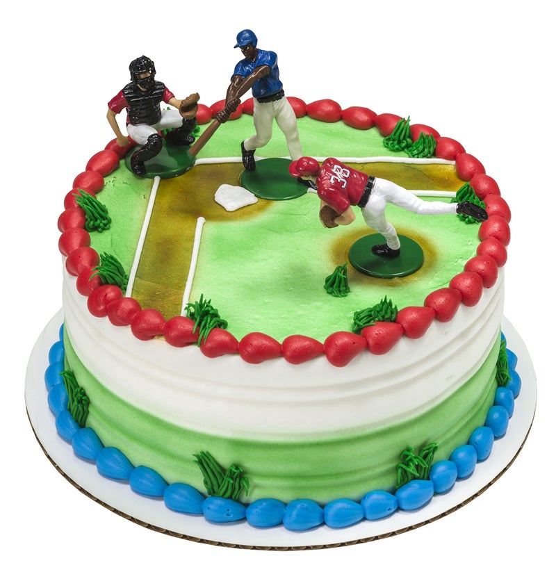 DecoPac DecoSetÂ® Batter Up 3 Piece Decorations Set, Cake and Cupcake Toppers for Baseball Themed Birthdays, Celebrations, and Parties, Food Safe, Re-usable, Red, Blue - Image 3