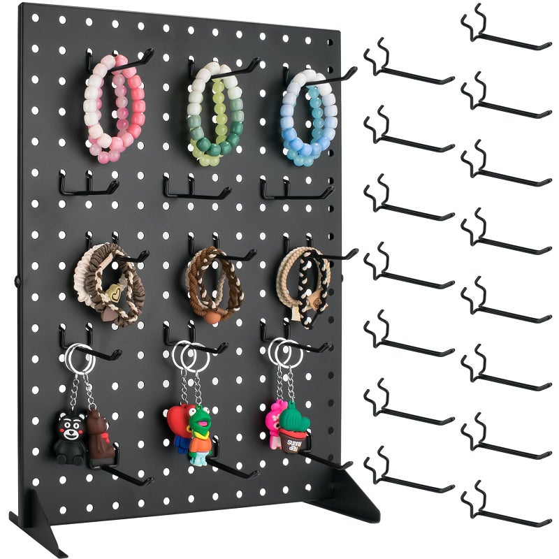 VACONICO Metal Pegboard Display Stand with 15 Peg Hooks Tabletop Pegboard Shelf for Craft Shows Fairs Retail Stores Vendors Arts and Crafts Finishing 17x13 Inch Black - Image 2