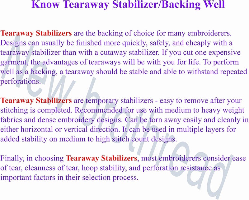 New brothread Tear Away Machine Embroidery Stabilizer Backing 8"x8" - 200 Precut Sheets - Medium Weight 1.8 oz - Fits 4x4 and 6x6 Hoops - Image 3
