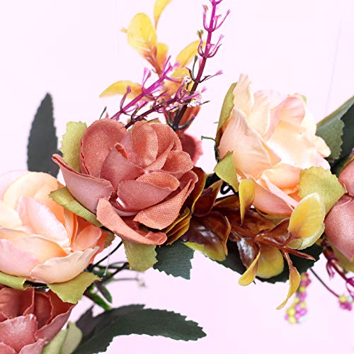 LLinfflr Boho Flower Crown Flower Garland Headband Hair Wreath Floral Halo Headpiece Wedding Party Photos Orange - Image 5