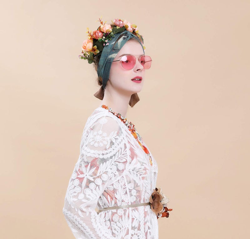 LLinfflr Boho Flower Crown Flower Garland Headband Hair Wreath Floral Halo Headpiece Wedding Party Photos Orange - Image 2