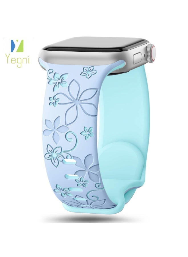 Yegni 2PCS Suitable for Apple iWatch floral bauhinia laser-engraved silicone watch band Apple Watch 3D engraved watch band - Image 2