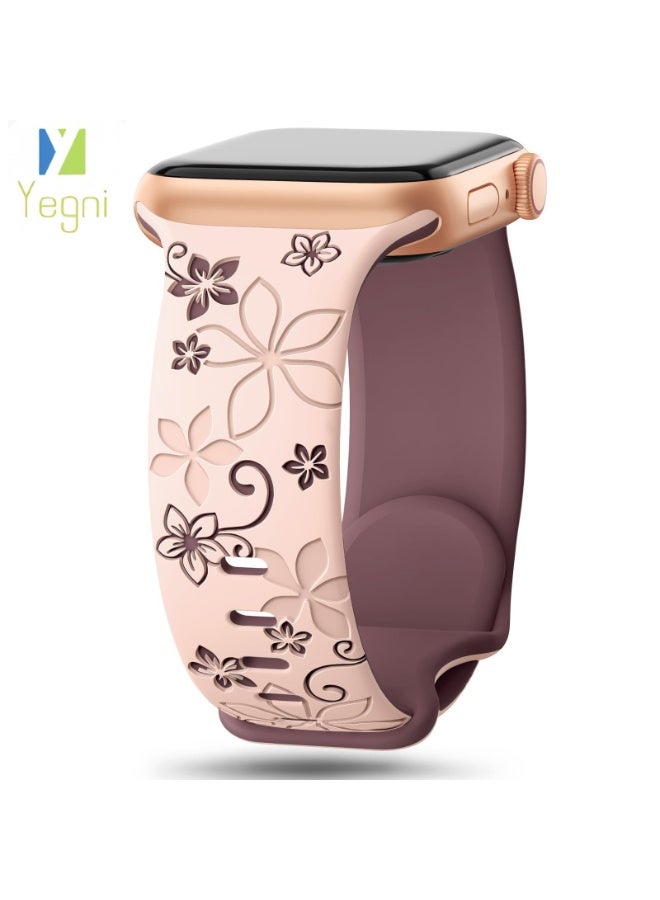 Yegni 2PCS Suitable for Apple iWatch floral bauhinia laser-engraved silicone watch band Apple Watch 3D engraved watch band - Image 3