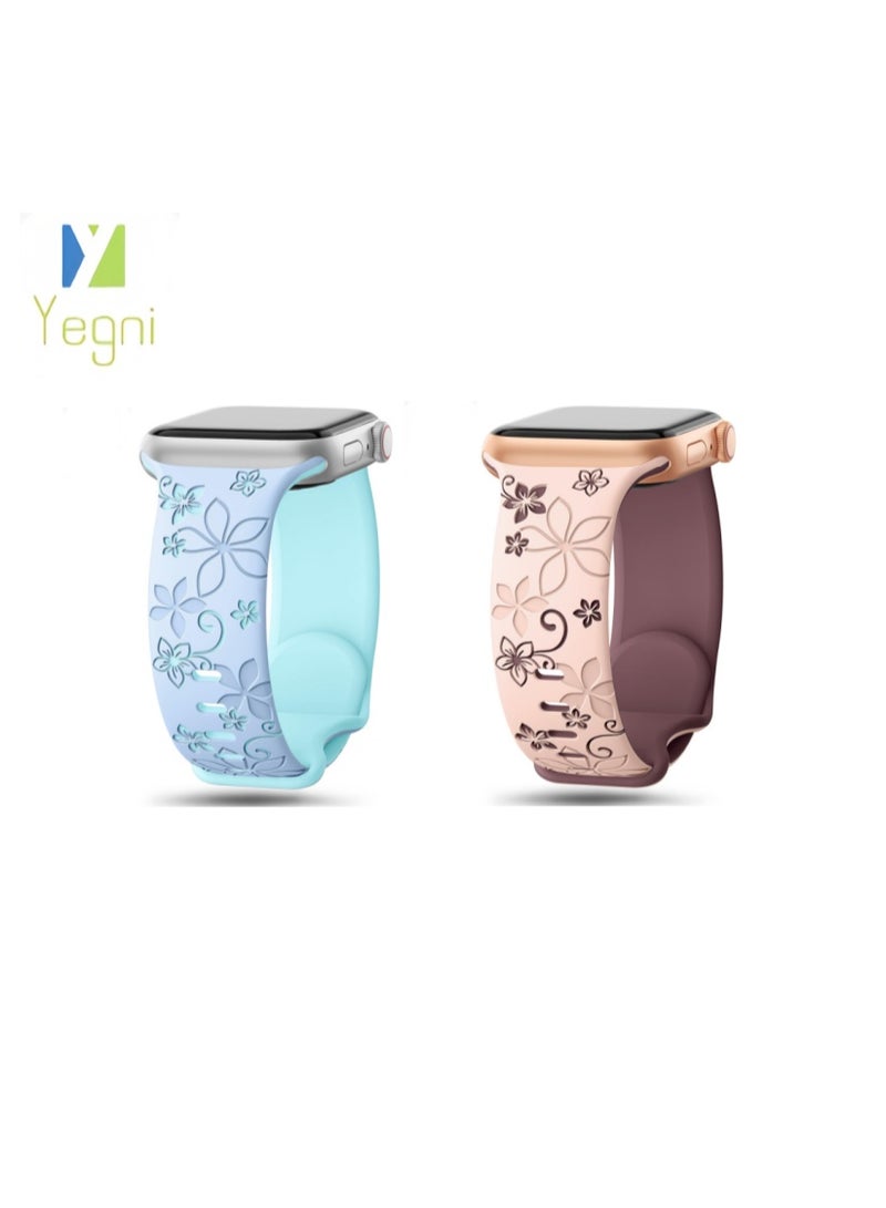 Yegni 2PCS Suitable for Apple iWatch floral bauhinia laser-engraved silicone watch band Apple Watch 3D engraved watch band - Image 1