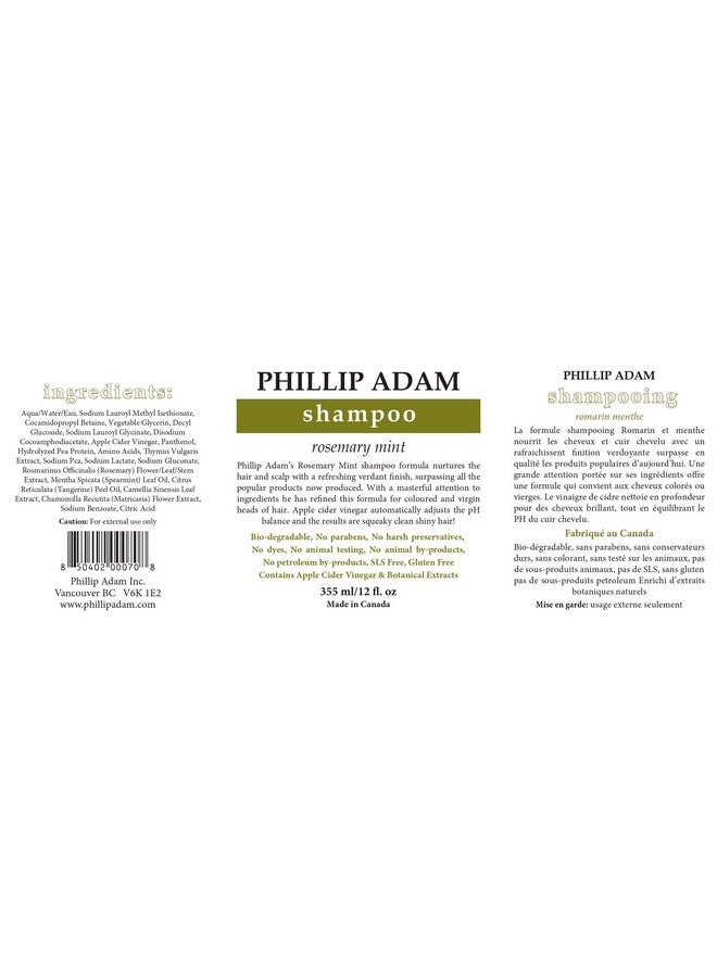 PHILLIP ADAM Rosemary Mint Shampoo For All Hair Types - Gentle, Sulfate Free And Paraben Free - Enhance Shine - 12 Ounce - Image 2