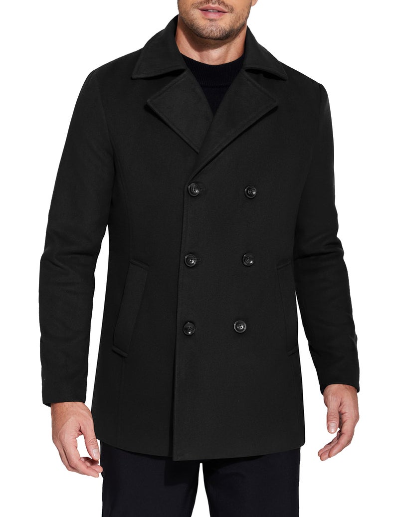 COOFANDY Men Double Breasted Peacoat Wool Blend Trench Coat Short Winter Coats for Men - Image 1
