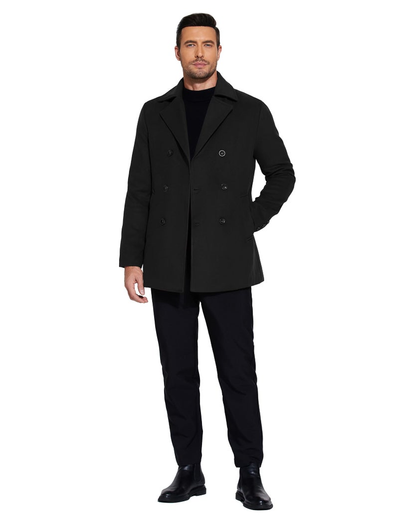 COOFANDY Men Double Breasted Peacoat Wool Blend Trench Coat Short Winter Coats for Men - Image 5