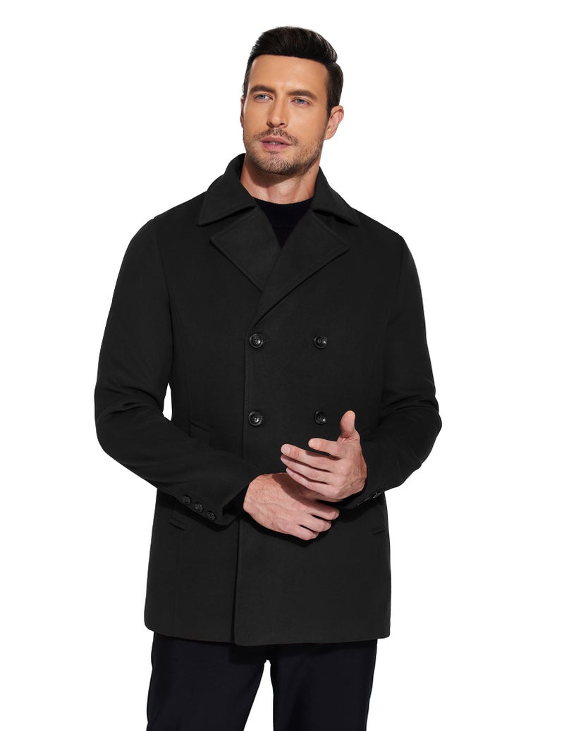COOFANDY Men Double Breasted Peacoat Wool Blend Trench Coat Short Winter Coats for Men - Image 4
