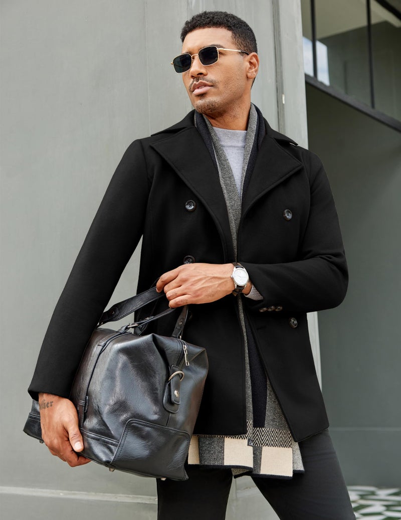 COOFANDY Men Double Breasted Peacoat Wool Blend Trench Coat Short Winter Coats for Men - Image 3