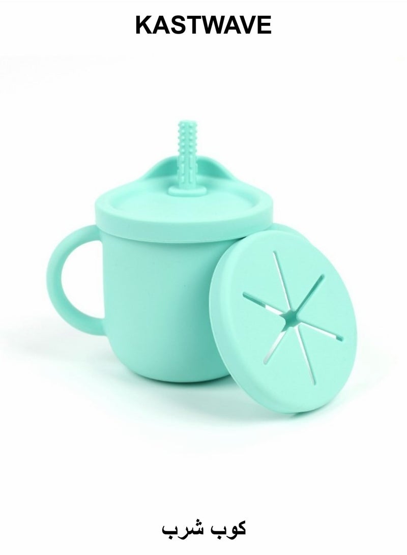 KASTWAVE Silicone Sippy Cups for Baby, Toddlers Sippy Cup & Snack Container 2-in-1(Mint Green) - Image 1