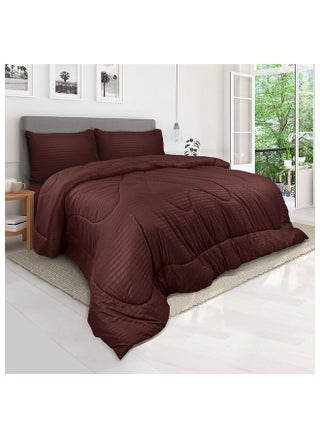 Down Alternative Comforter  Set -Ultra Soft Brushed Stripe Microfiber Fabric, 200GSM Soft Fibersheet Filling, Size : Double  220 x 240cm , Color: Chocolate - pzsku/ZD68DF7C24923AB3BD1C6Z/45/_/1689958898/5deea2ea-686e-4bf5-a592-70ae0eeb38d3
