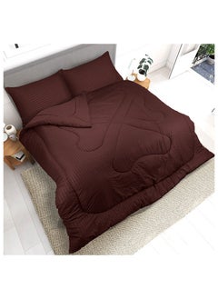 Hotel Linen Klub Down Alternative Comforter  Set -Ultra Soft Brushed Stripe Microfiber Fabric, 200GSM Soft Fibersheet Filling, Size : Double  220 x 240cm , Color: Chocolate  - Image 3