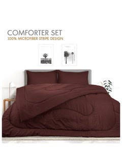 Hotel Linen Klub Down Alternative Comforter  Set -Ultra Soft Brushed Stripe Microfiber Fabric, 200GSM Soft Fibersheet Filling, Size : Double  220 x 240cm , Color: Chocolate  - Image 2