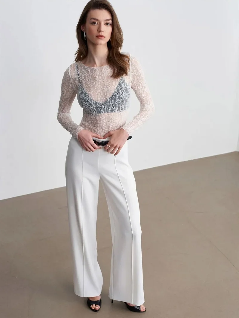 ديلفين DILVIN Belted Wide-Leg Crepe Trousers