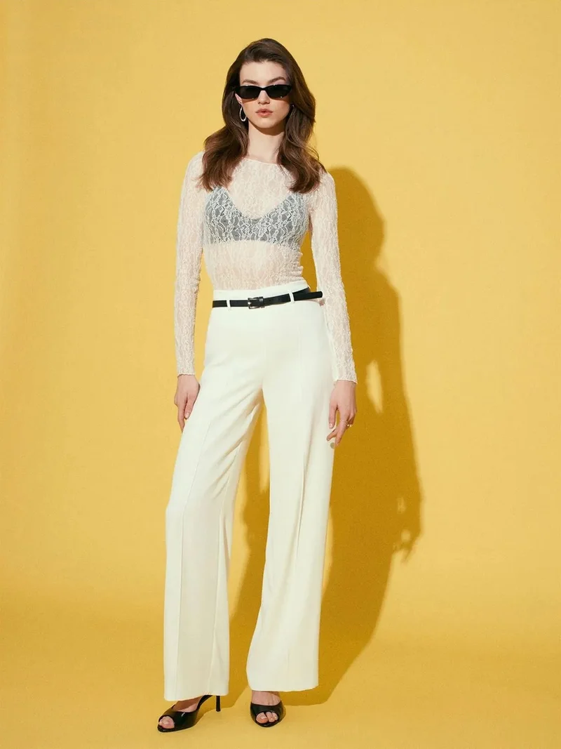 ديلفين DILVIN Belted Wide-Leg Crepe Trousers