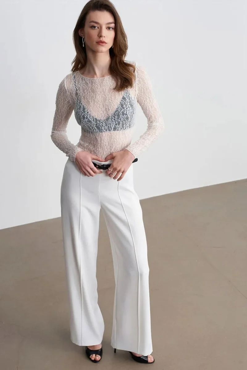 ديلفين DILVIN Belted Wide-Leg Crepe Trousers