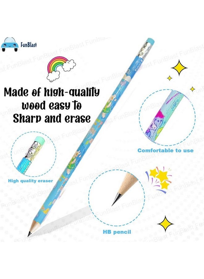 FunBlast FunBlast Flower Fairy Pencil Set - 8 Pcs Pencils with 12 Kawaii Stickers, Sharpener, Erasers and Pencil Cap for Kids, Boys and Girls, Kawaii Stationary Set, Birthday Return Gift (Sky Blue)  - Image 4