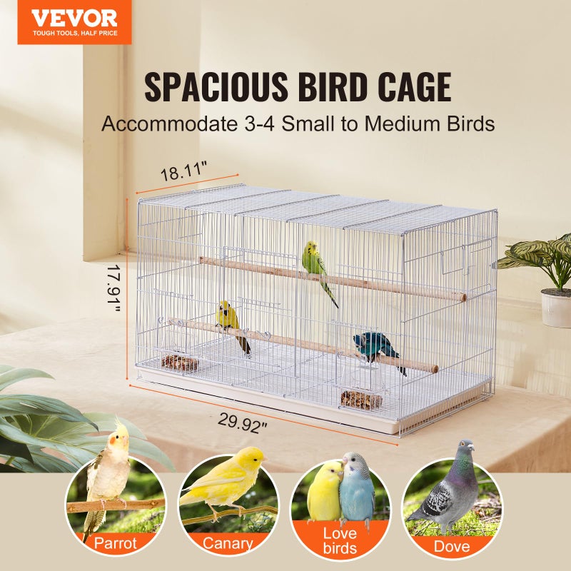 VEVOR 30-inch Flight Bird Cage, Stackable Bird Cage for Small Parrots Canaries Cockatiels Lovebirds Finches Budgies Conures Macaws Pet Travel Birdcage with Handle and Perches - Image 2
