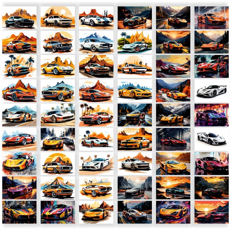 SAW Mini Vintage Car Prints Poster Wall Collage kit - Pack Of 54 | 4 x 6 Inches | Aesthetic Artwork Posters | Classic Retro Car Collage Kit for Room, Garage & Office |Antique Automobile Wall Art Décor - Image 1