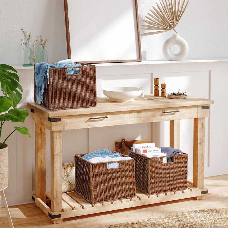 DINGTAI Wicker Storage Basket - Large 12x12x10in Cube, Woven Wicker for Shelves, Pantry, Kitchen & Bathroom Organization (Brown) - Image 2