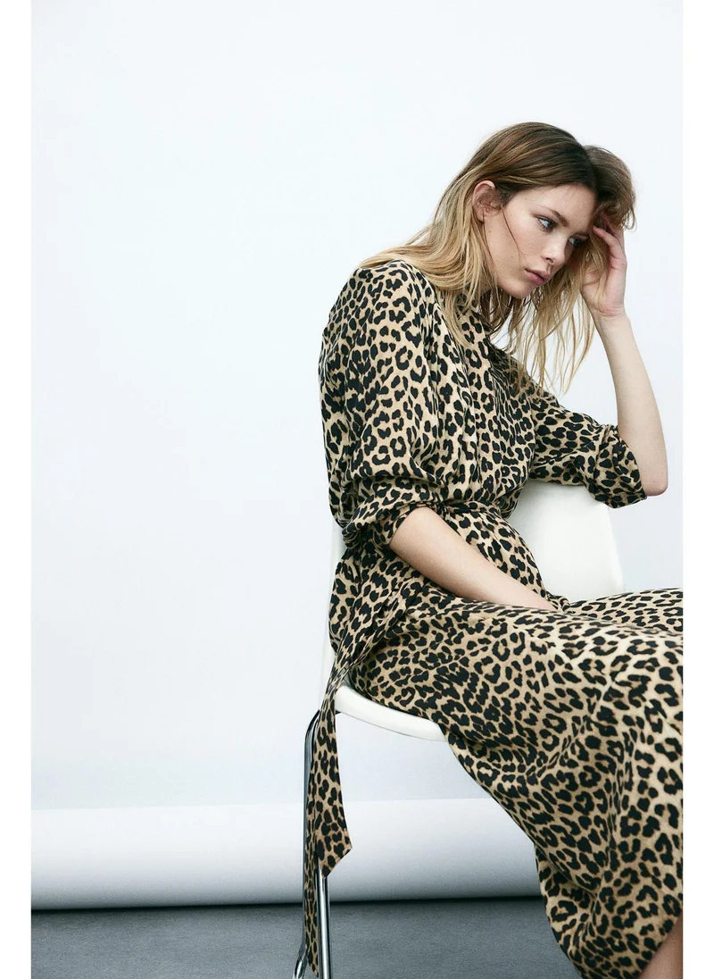 اتش اند ام Tie-belt viscose shirt dress