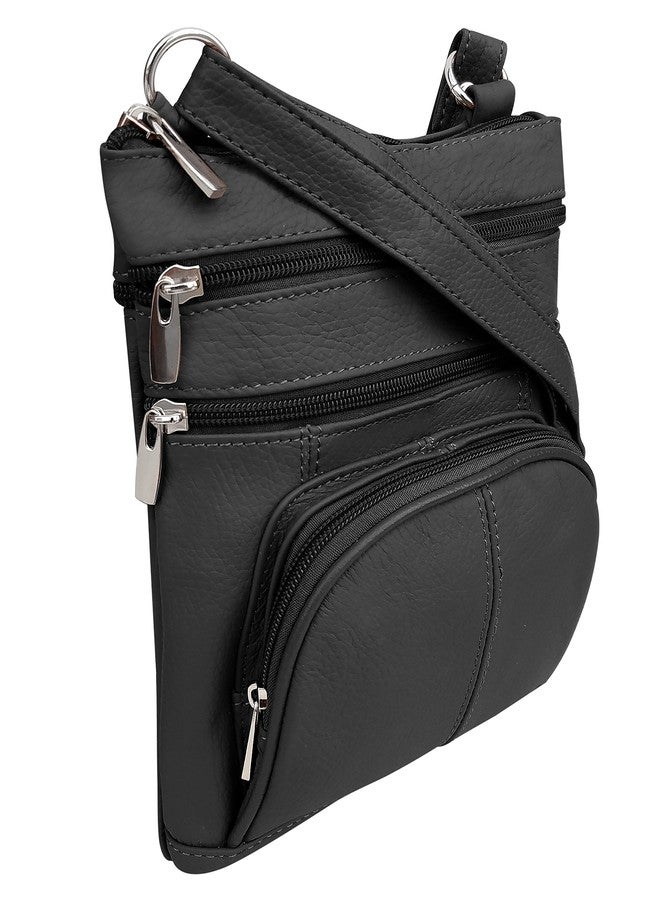 Roma Leathers حقيبة كتف جلدية من روما مزودة بسحاب - 3 جيوب أمامية، حزام قابل للتعديل - أسود - Image 2