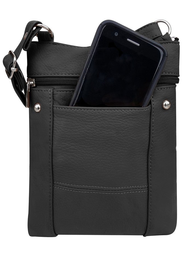 Roma Leathers حقيبة كتف جلدية من روما مزودة بسحاب - 3 جيوب أمامية، حزام قابل للتعديل - أسود - Image 4