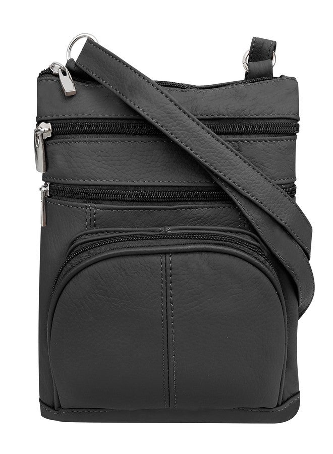 Roma Leathers حقيبة كتف جلدية من روما مزودة بسحاب - 3 جيوب أمامية، حزام قابل للتعديل - أسود - Image 1