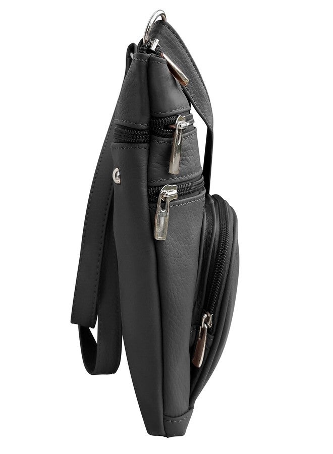 Roma Leathers حقيبة كتف جلدية من روما مزودة بسحاب - 3 جيوب أمامية، حزام قابل للتعديل - أسود - Image 3