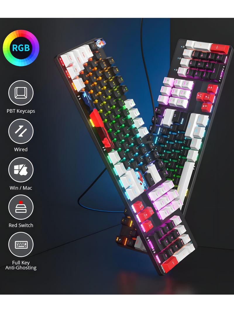 CAL STAR HK-500 Gaming Mechanical Keyboard with RGB Backlight, Blue Switch, 104 Keys Anti-Ghosting, 12 Lighting Modes, Waterproof + Gaming Mouse Pad – Wired Keyboard for Gaming & Office - Image 1