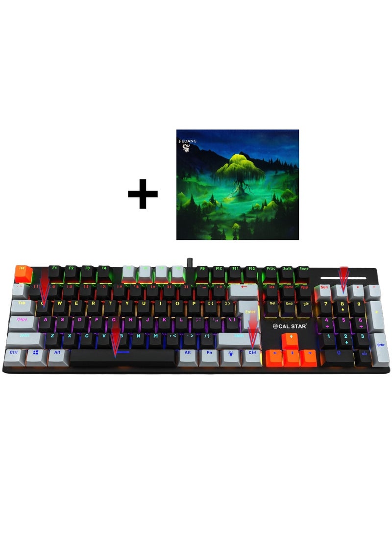 CAL STAR HK-500 Gaming Mechanical Keyboard with RGB Backlight, Blue Switch, 104 Keys Anti-Ghosting, 12 Lighting Modes, Waterproof + Gaming Mouse Pad – Wired Keyboard for Gaming & Office - Image 5