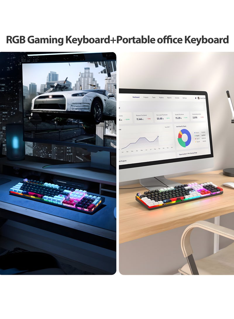 CAL STAR HK-500 Gaming Mechanical Keyboard with RGB Backlight, Blue Switch, 104 Keys Anti-Ghosting, 12 Lighting Modes, Waterproof + Gaming Mouse Pad – Wired Keyboard for Gaming & Office - Image 4