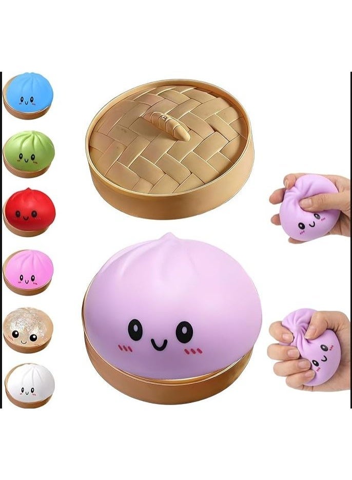 Dumpling Squishies Toy, Giant Glitter Dumpling, Colorful Steamed Bun Stress Balls Fidget Sensory Toy,Squeeze Dough Ball Stress Relief Hand Toys with Food Steamer Stretchy Desk Toys (Purple)