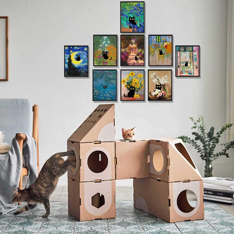 LOARTVE 9Pcs Funny Black Cat Wall Art Cats in Famous Paintings Posters Prints Vintage Gallery Wall Decor Pictures Eclectic Cute Preppy Aesthetic Room Decor Unframed - Image 2