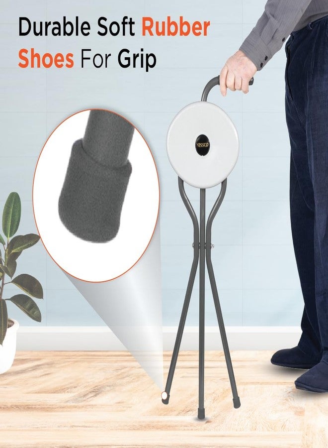 Vissco Avanti Walking Stick with Foldable Seat for Elderly and Physically Challenged, L Shape Handle, Lightweight, Adjustable Walking Cane for Men and Women, Anti-Slip Rubber Shoes (Universal, Grey) - Image 3