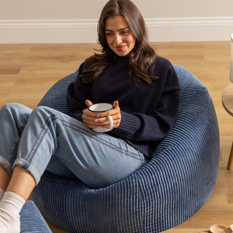 ICON Kingston Cord Bean Bag, Denim Blue, Large Adult Bean Bag Chair with Filling Included, Comfy Chair, Pouffe Footstool, Living Room Furniture, Bedroom Furniture - Image 2