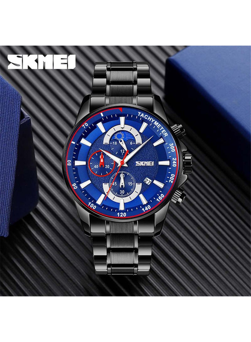 Men's Luxury Stainless Steel Strap Watch  Chronograph Date Quartz Wristwatches 0529BKBU - Image 3
