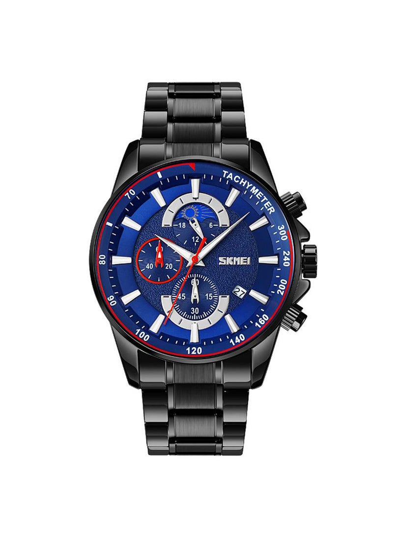 Men's Luxury Stainless Steel Strap Watch  Chronograph Date Quartz Wristwatches 0529BKBU - Image 1