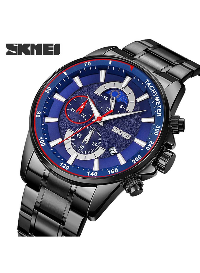 Men's Luxury Stainless Steel Strap Watch  Chronograph Date Quartz Wristwatches 0529BKBU - Image 2