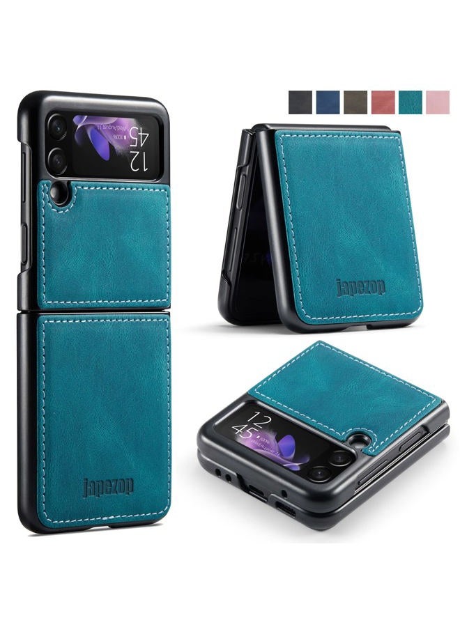 japezop Samsung Galaxy Z Flip 3 5G Case,Galaxy Z Flip 3 Leather Phone Case with Hard Shockproof Back Cover Slim Durable, for Galaxy Z Flip 3 5G 2021 (Green) - Image 1