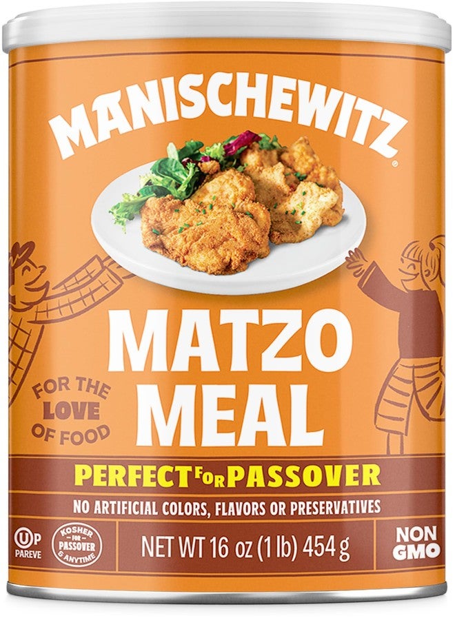 Manischewitz Matzo Meal, 16oz Resealable Canister | Perfect for Coating and Baking | Kosher for Passover and Year Round Use - Image 1