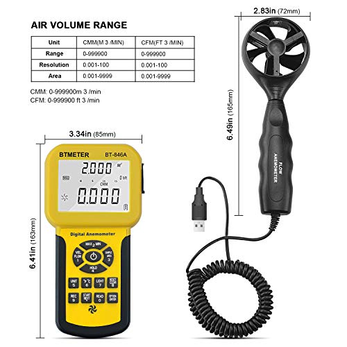 BTMETER BT-846A Pro HVAC Anemometer Measures Wind Speed Flow Temperature CFM Air Flow Velocity Meter with Backlight MAX MIN AVG - Image 4