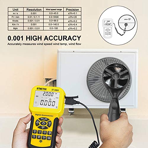 BTMETER BT-846A Pro HVAC Anemometer Measures Wind Speed Flow Temperature CFM Air Flow Velocity Meter with Backlight MAX MIN AVG - Image 5