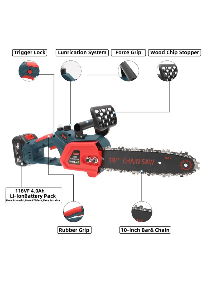 BONAI - Mini Chainsaw 10" (about 25 cm) Guide Bar with Oil System and 21V High Power capacity with 2 Batteries Lightweight Cordless Portable for Home Use Cutting Branches and Wood Yard Lawn and Garden - Image 1